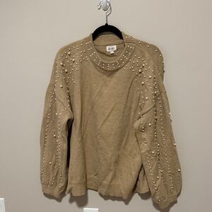 BiBi Beige Pearl-Embellished Crewneck Sweater